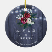 Foto voor het eerst Kerstmis als Mr en Mrs. rustic Keramisch Ornament (Achterkant)