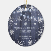 Foto voor het eerst Kerstmis als Mr en Mrs. rustic Keramisch Ornament (Links)