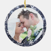 Foto voor het eerst Kerstmis als Mr en Mrs. rustic Keramisch Ornament (Achterkant)