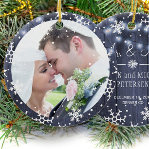 Foto voor het eerst Kerstmis als Mr en Mrs. rustic Keramisch Ornament