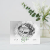Foto voor script en monogram Baby Briefkaart (Staand voorkant)