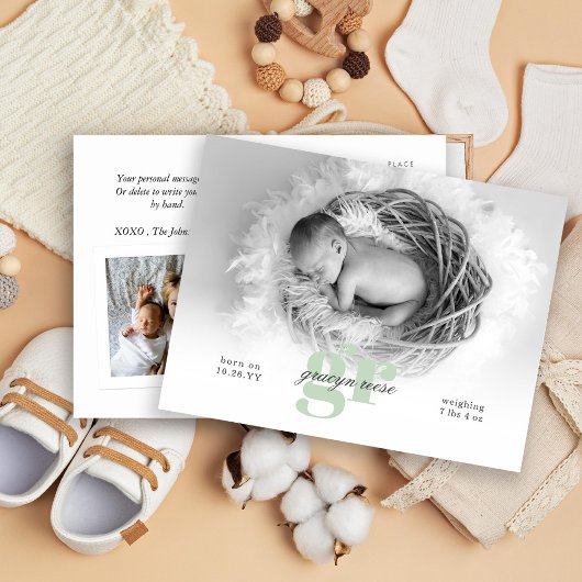 Foto voor script en monogram Baby Briefkaart