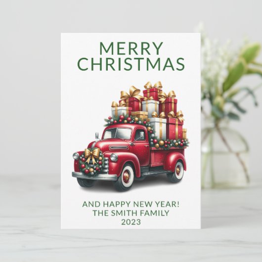 Foto Vrachtwagen Cadeaus Groene Kerst Kaart (Staand voorkant)