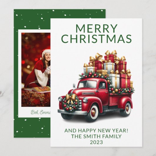 Foto  Vrachtwagen Cadeaus Groene Kerst Kaart (Voorkant / Achterkant)