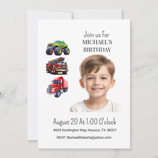 Foto Vrachtwagen Jongen Verjaardag uitnodiging (Voorkant)