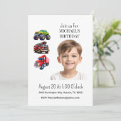 Foto Vrachtwagen Jongen Verjaardag uitnodiging (Staand voorkant)