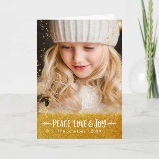 Foto Vrede Liefde Joy Quote Script Gold Star Moder Feestdagen Kaart (Voorkant)