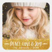 Foto Vrede Liefde Vreugde Gouden Glitter Ster Mode Vierkante Sticker (Voorkant)