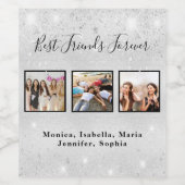 Foto vrienden voor altijd zilveren glitters namen wijn etiket (Enkel label)