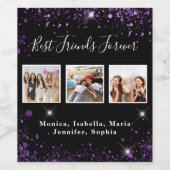 Foto vrienden voor altijd zwart paarse glitterspet wijn etiket (Enkel label)