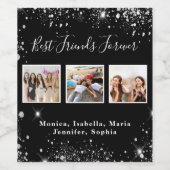 Foto vrienden voor altijd zwart zilveren glitterst wijn etiket (Enkel label)