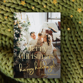 Foto Vrolijk Kerstfeest Familie Groeten Elegant Folie Feestdagenkaart