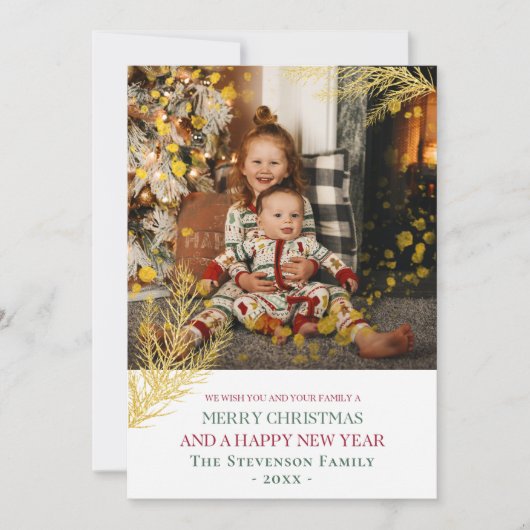 Foto Vrolijk Kerstfeest Gelukkig Nieuwjaar geperso Feestdagenkaart (Voorkant)