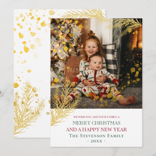 Foto Vrolijk Kerstfeest Gelukkig Nieuwjaar geperso Feestdagenkaart (Voorkant / Achterkant)