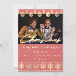 Foto Vrolijk Kerstfeest Gelukkig Nieuwjaar Koraal Feestdagenkaart