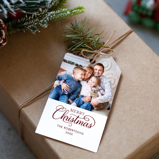 Foto Vrolijk Kerstfeest Waterverf Botanisch Cadeaulabel