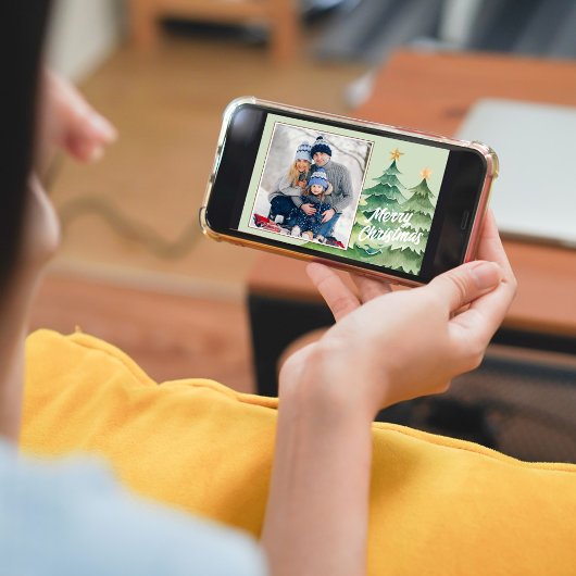 Foto Vrolijk Kerstfeest Waterverf Kerstbomen Feestdagenkaart