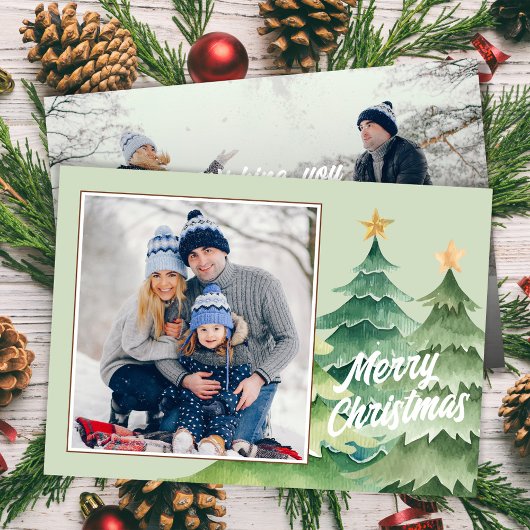 Foto Vrolijk Kerstfeest Waterverf Kerstbomen Feestdagenkaart