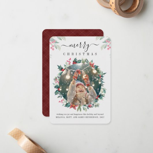 Foto Vrolijk Kerstmis Rode bessen Botanisch Notitiekaartje (Voorkant / Achterkant in situ)