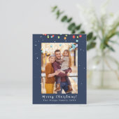 Foto Vrolijk Kerstmis Sneeuw Whimsy Blauw Feestdagenkaart (Staand voorkant)