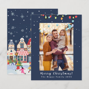 Foto Vrolijk Kerstmis Sneeuw Whimsy Blauw Feestdagenkaart