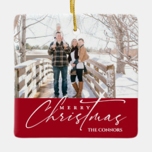 Foto Vrolijk Kerstscript Kalligrafie Familie Keramisch Ornament