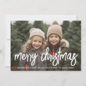 Foto Vrolijk kerstscript wit overlay paarse Feestdagenkaart (Voorkant)