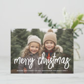 Foto Vrolijk kerstscript wit overlay paarse Feestdagenkaart (Staand voorkant)