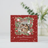 Foto Vrolijke Kerstkrans Sterren Rood Modern Feestdagenkaart (Staand voorkant)