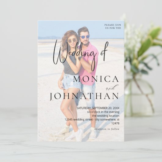 Foto VS Black & W Modern Wedding Kaart (Staand voorkant)