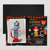 Foto: Vuurbrandweerman, verjaardagsuitnodiging Kaart (Voorkant / Achterkant)