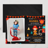 Foto: Vuurbrandweerman, verjaardagsuitnodiging Kaart (Voorkant / Achterkant)