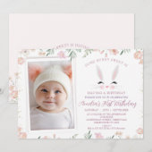 Foto Warm Wildflowers Some bunny 1st Birthday Kaart (Voorkant / Achterkant)