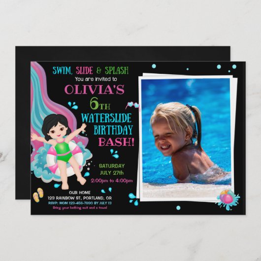 Foto: Waterslide verjaardagsuitnodiging Waterpark Kaart (Voorkant / Achterkant)