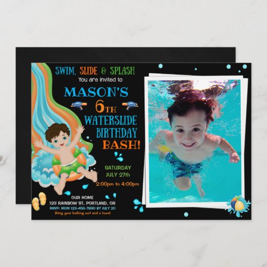 Foto: Waterslide verjaardagsuitnodiging Waterpark Kaart (Voorkant / Achterkant)