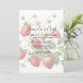 Foto Waterverf Aardbeien QR Code Wedding Kaart (Staand voorkant)