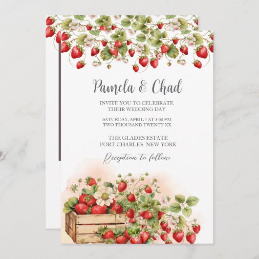 Foto Waterverf Aardbeien QR Code Wedding Kaart (Voorkant / Achterkant)