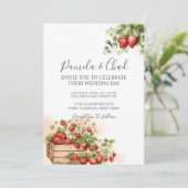 Foto Waterverf Aardbeien QR Code Wedding Kaart (Staand voorkant)