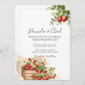 Foto Waterverf Aardbeien QR Code Wedding Kaart (Voorkant / Achterkant)