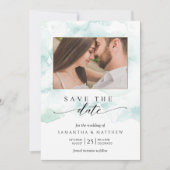 Foto, Waterverf blauw, turquoise en groen Save The Date (Voorkant)