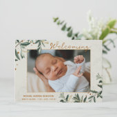 Foto Waterverf Botanische collage 4 Foto's geboort Aankondiging (Staand voorkant)