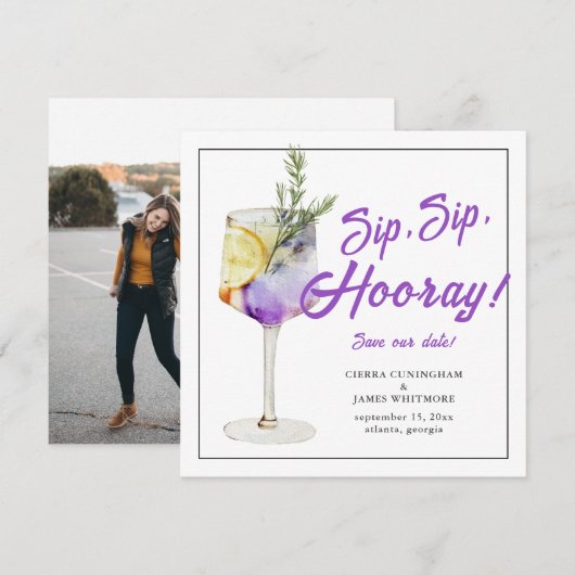 Foto Waterverf Cocktail Sip Hooray Bruiloft Save The Date (Voorkant / Achterkant)
