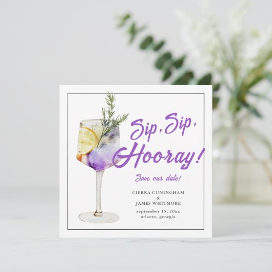 Foto Waterverf Cocktail Sip Hooray Bruiloft Save The Date (Staand voorkant)