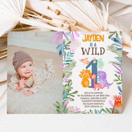 Foto waterverf dinosaurussen greenery wild één 1st kaart