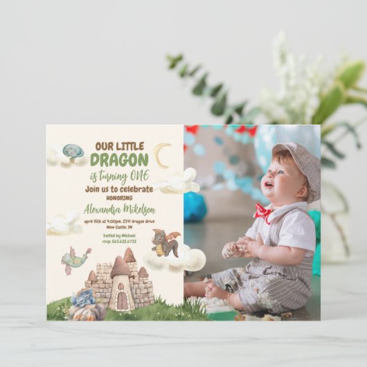 Foto Waterverf Dragon Baby 1e Verjaardag Kaart (Staand voorkant)