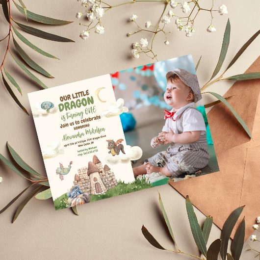 Foto Waterverf Dragon Baby 1e Verjaardag Kaart