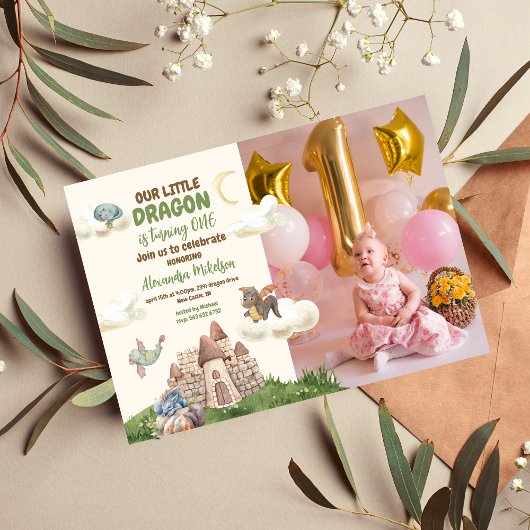 Foto Waterverf Dragon Baby 1e Verjaardag Kaart