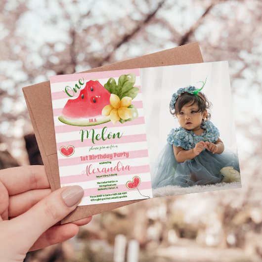 Foto Waterverf Een in een meloen Eerste Verjaardag Kaart