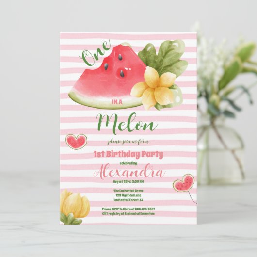 Foto Waterverf Een in een meloen Eerste Verjaardag Kaart (Staand voorkant)