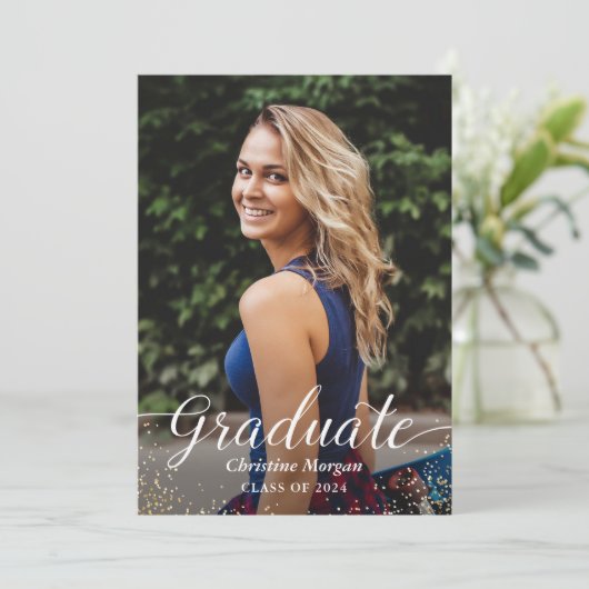 Foto waterverf Floral Botanical Graduation Party Kaart (Staand voorkant)